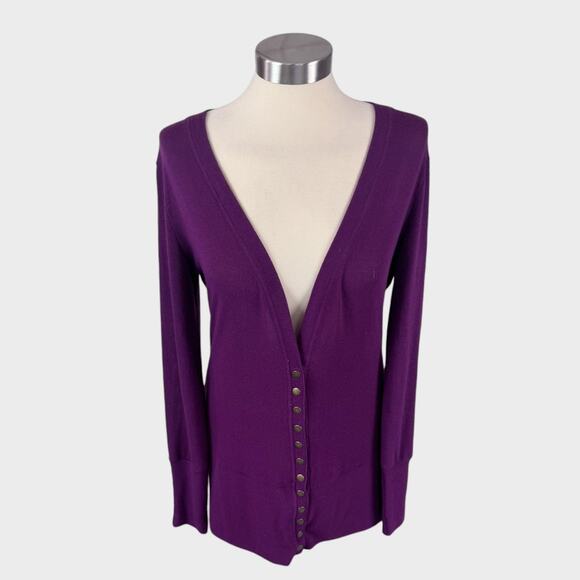 Hawthorne Womens Medium Cotton Acrylic Sweater Purple V Neck Cardigan Buttons - Picture 1 of 6